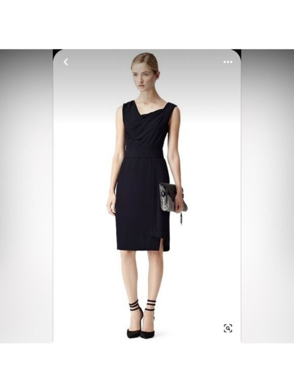 Reiss Shari deep Navy blue sleeveless Asymmetric Cowl Neck sheath Dress 6